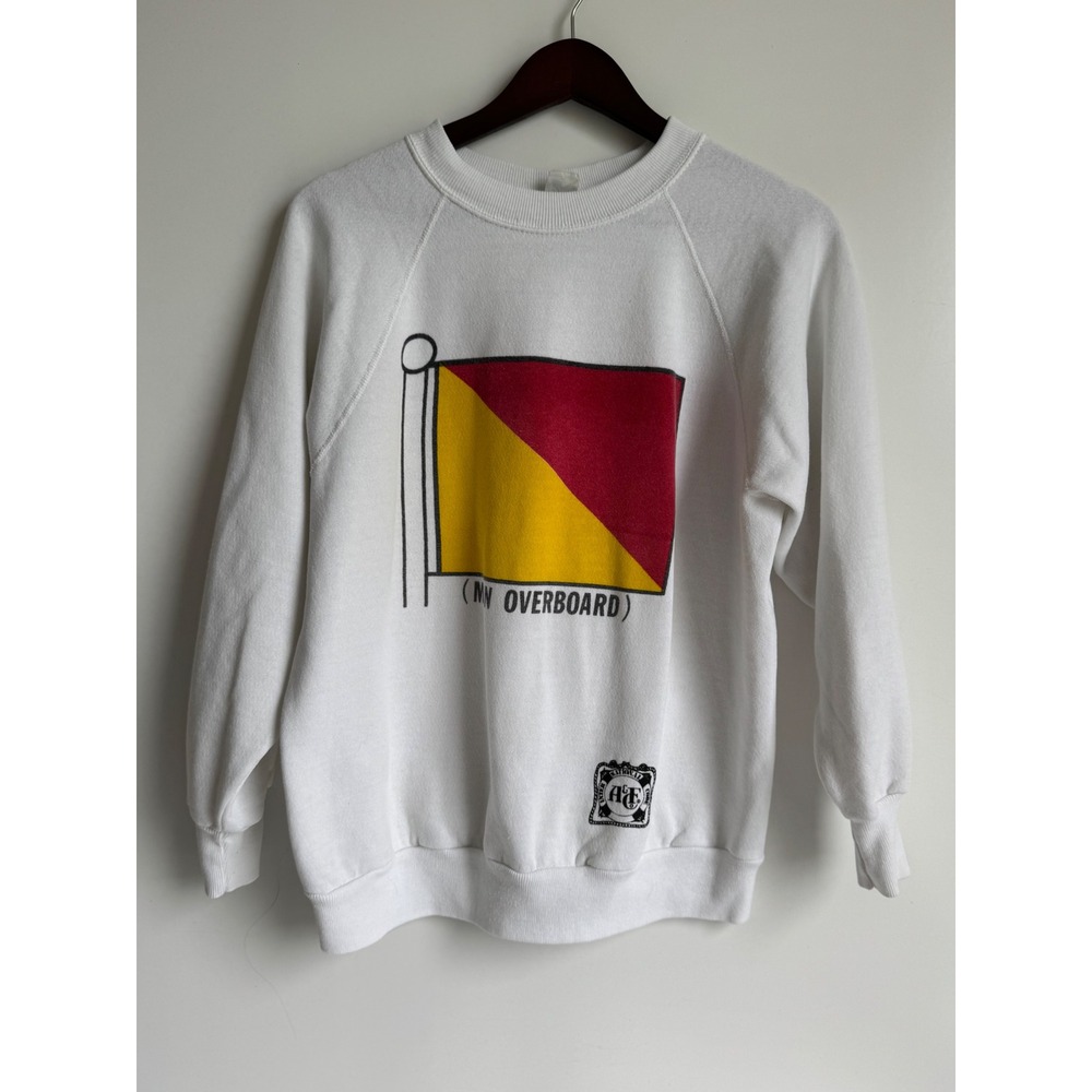 Vintage Champion Man Overboard Nautical Flag Raglan Sweatshirt White A&F Large